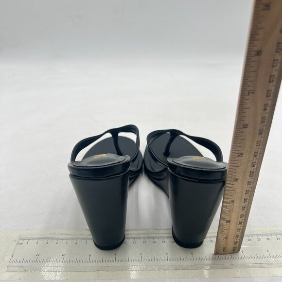 Milooey shoes Black Comfy Round Toe Flip Flops Wedge High Heels Slip On Sandals - Picture 5 of 8